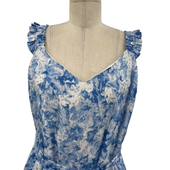 Intermix Jude Floral Print Midi Dress White Blue Cotton Silk Size 14 - Picture 4 of 16
